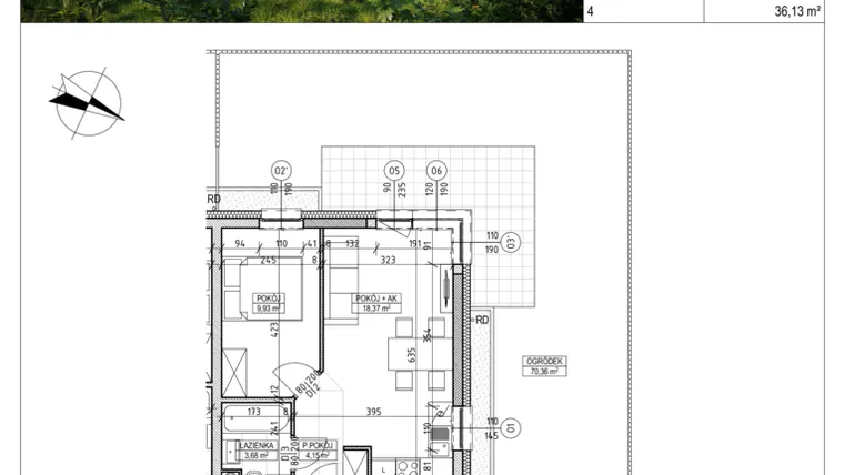 Rzut - Mieszkanie na sprzedaż 2 pokoje o powierzchni 36,13 m² - numer C8.00.07 w Osiedle Panorama Wiślana Etap VI - budynek C8