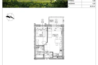 Rzut - Mieszkanie na sprzedaż 2 pokoje o powierzchni 36,16 m² - numer C8.02.23 w Osiedle Panorama Wiślana Etap VI - budynek C8