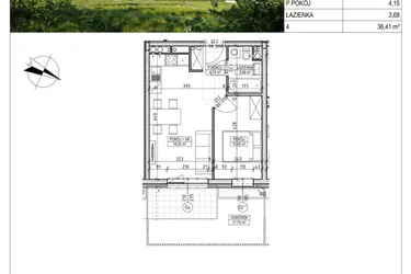 Rzut - Mieszkanie na sprzedaż 2 pokoje o powierzchni 36,41 m² - numer C8.00.09 w Osiedle Panorama Wiślana Etap VI - budynek C8