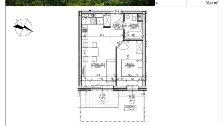 Rzut - Mieszkanie na sprzedaż 2 pokoje o powierzchni 36,41 m² - numer C8.00.09 w Osiedle Panorama Wiślana Etap VI - budynek C8