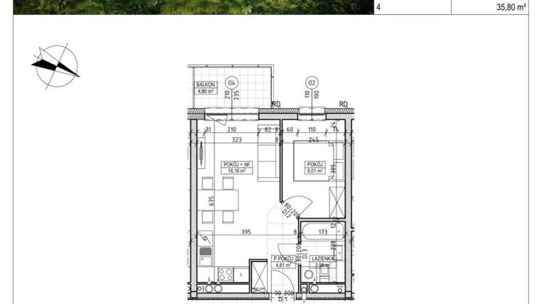 Rzut - Mieszkanie na sprzedaż 2 pokoje o powierzchni 35,8 m² - numer C8.02.26 w Osiedle Panorama Wiślana Etap VI - budynek C8