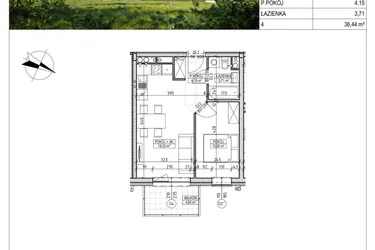 Rzut - Mieszkanie na sprzedaż 2 pokoje o powierzchni 36,44 m² - numer C8.02.29 w Osiedle Panorama Wiślana Etap VI - budynek C8