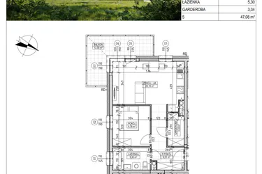 Rzut - Mieszkanie na sprzedaż 2 pokoje o powierzchni 47,08 m² - numer C8.01.12 w Osiedle Panorama Wiślana Etap VI - budynek C8