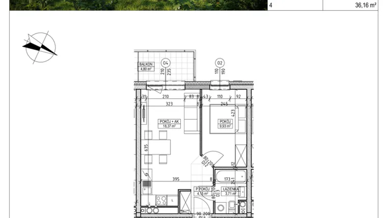 Rzut - Mieszkanie na sprzedaż 2 pokoje o powierzchni 36,16 m² - numer C8.01.14 w Osiedle Panorama Wiślana Etap VI - budynek C8
