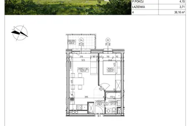Rzut - Mieszkanie na sprzedaż 2 pokoje o powierzchni 36,16 m² - numer C8.03.34 w Osiedle Panorama Wiślana Etap VI - budynek C8