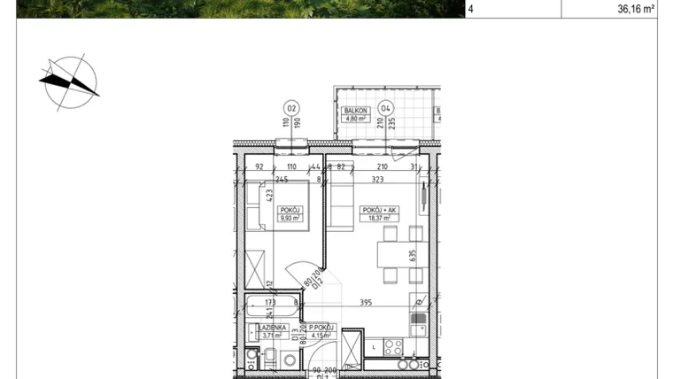 Rzut - Mieszkanie na sprzedaż 2 pokoje o powierzchni 36,16 m² - numer C8.03.35 w Osiedle Panorama Wiślana Etap VI - budynek C8