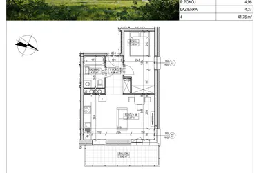 Rzut - Mieszkanie na sprzedaż 2 pokoje o powierzchni 41,76 m² - numer C8.03.38 w Osiedle Panorama Wiślana Etap VI - budynek C8