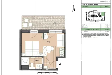 Rzut - Mieszkanie na sprzedaż 2 pokoje o powierzchni 23,43 m² - numer M20 w Stegna Forest 2