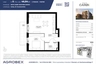 Rzut - Mieszkanie na sprzedaż 2 pokoje o powierzchni 46,84 m² - numer 5 w Nove Garby Etap III