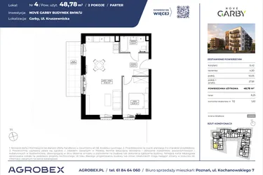 Rzut - Mieszkanie na sprzedaż 2 pokoje o powierzchni 48,78 m² - numer 4 w Nove Garby Etap III