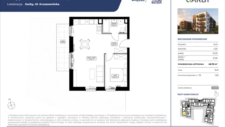 Rzut - Mieszkanie na sprzedaż 2 pokoje o powierzchni 48,78 m² - numer 4 w Nove Garby Etap III