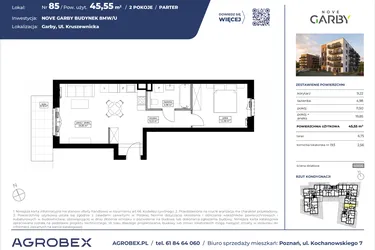 Rzut - Mieszkanie na sprzedaż 2 pokoje o powierzchni 45,55 m² - numer 85 w Nove Garby Etap III