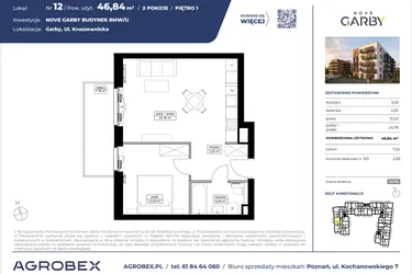 Rzut - Mieszkanie na sprzedaż 2 pokoje o powierzchni 46,84 m² - numer 12 w Nove Garby Etap III