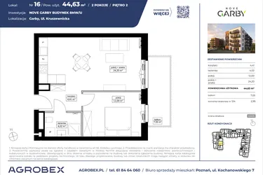 Rzut - Mieszkanie na sprzedaż 2 pokoje o powierzchni 44,63 m² - numer 16 w Nove Garby Etap III