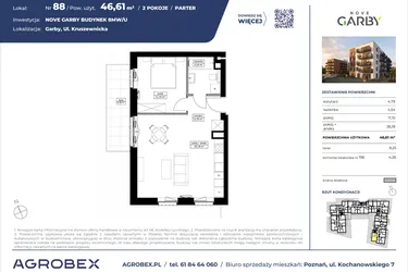 Rzut - Mieszkanie na sprzedaż 2 pokoje o powierzchni 46,61 m² - numer 88 w Nove Garby Etap III