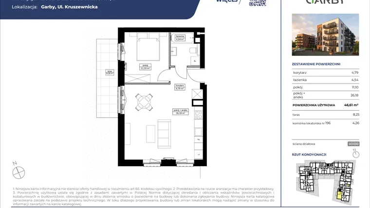 Rzut - Mieszkanie na sprzedaż 2 pokoje o powierzchni 46,61 m² - numer 88 w Nove Garby Etap III