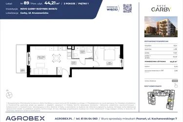 Rzut - Mieszkanie na sprzedaż 2 pokoje o powierzchni 44,21 m² - numer 89 w Nove Garby Etap III