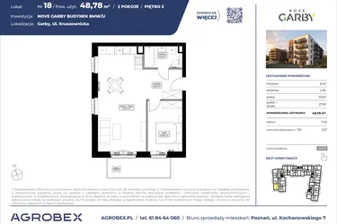 Rzut - Mieszkanie na sprzedaż 2 pokoje o powierzchni 48,78 m² - numer 18 w Nove Garby Etap III