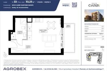 Rzut - Mieszkanie na sprzedaż 1 pokój o powierzchni 32,23 m² - numer 22 w Nove Garby Etap III