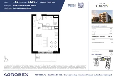 Rzut - Mieszkanie na sprzedaż 1 pokój o powierzchni 33,36 m² - numer 57 w Nove Garby Etap III