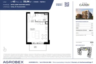 Rzut - Mieszkanie na sprzedaż 1 pokój o powierzchni 33,06 m² - numer 42 w Nove Garby Etap III