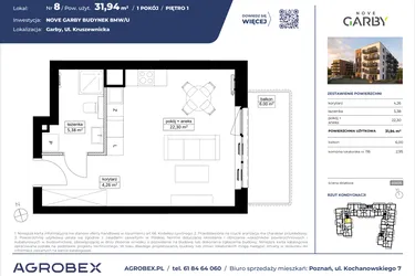 Rzut - Mieszkanie na sprzedaż 1 pokój o powierzchni 31,94 m² - numer 8 w Nove Garby Etap III