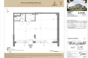 Rzut - Lokal użytkowy na sprzedaż 4 pokoje o powierzchni 65,25 m² - numer U5 w Osiedle Grabina 2