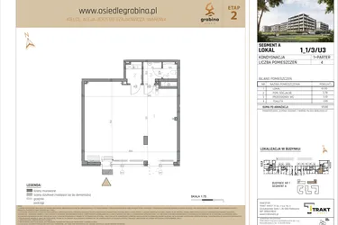 Rzut - Lokal użytkowy na sprzedaż 4 pokoje o powierzchni 69,8 m² - numer U3 w Osiedle Grabina 2
