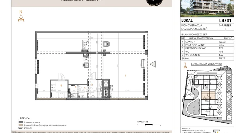 Rzut - Lokal użytkowy na sprzedaż 1 pokój o powierzchni 118,4 m² - numer L4 w Neo Agat