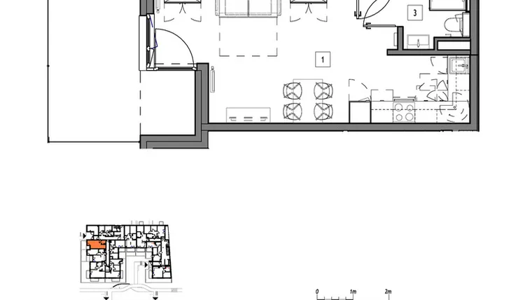 Rzut - Mieszkanie na sprzedaż 1 pokój o powierzchni 30,18 m² - numer M001 w Fredry