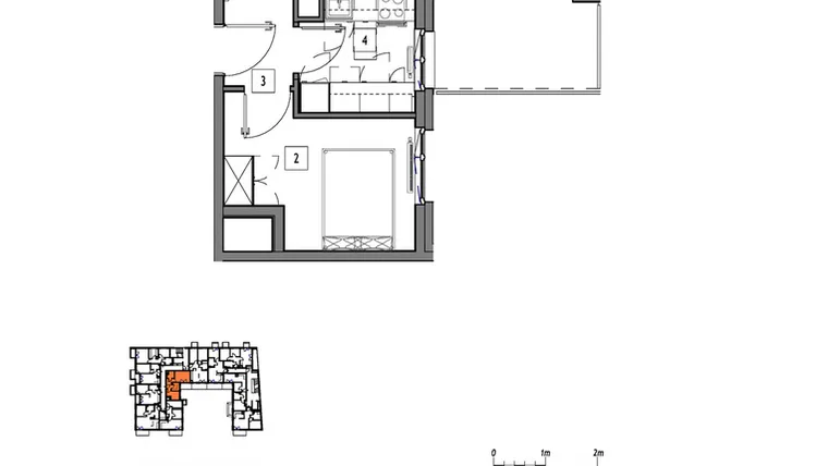 Rzut - Mieszkanie na sprzedaż 2 pokoje o powierzchni 40,49 m² - numer M008 w Fredry