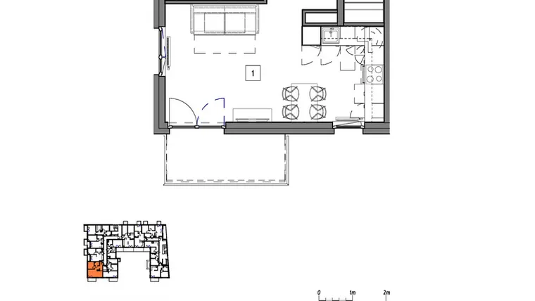 Rzut - Mieszkanie na sprzedaż 2 pokoje o powierzchni 46,56 m² - numer M010 w Fredry