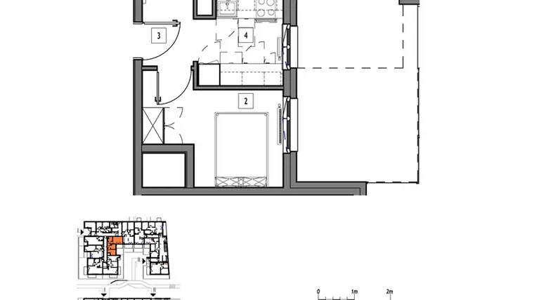 Rzut - Mieszkanie na sprzedaż 2 pokoje o powierzchni 39,9 m² - numer M003 w Fredry