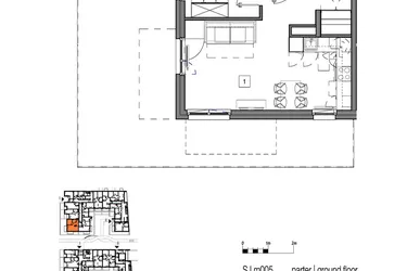 Rzut - Mieszkanie na sprzedaż 2 pokoje o powierzchni 46,52 m² - numer M005 w Fredry