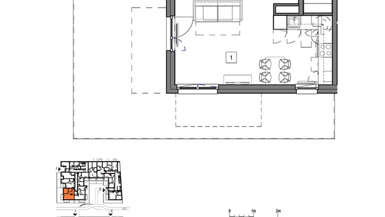 Rzut - Mieszkanie na sprzedaż 2 pokoje o powierzchni 46,52 m² - numer M005 w Fredry