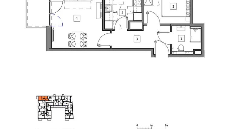 Rzut - Mieszkanie na sprzedaż 2 pokoje o powierzchni 44,2 m² - numer M020 w Fredry