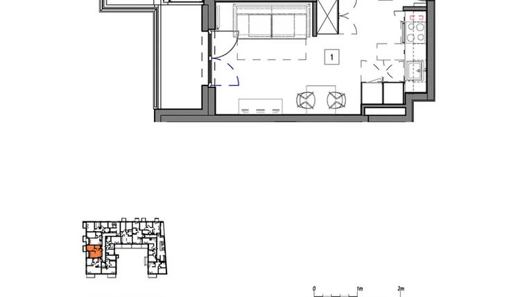 Rzut - Mieszkanie na sprzedaż 2 pokoje o powierzchni 35,37 m² - numer M011 w Fredry