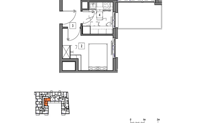 Rzut - Mieszkanie na sprzedaż 2 pokoje o powierzchni 40,3 m² - numer M015 w Fredry