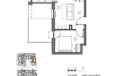 Rzut - Mieszkanie na sprzedaż 2 pokoje o powierzchni 39,05 m² - numer M032 w Fredry