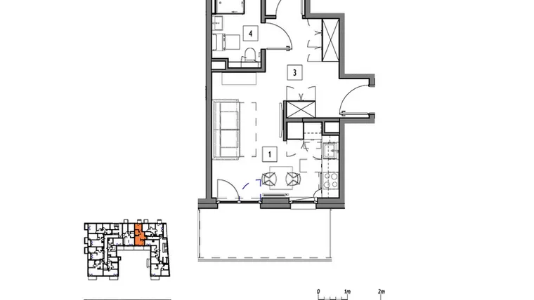 Rzut - Mieszkanie na sprzedaż 2 pokoje o powierzchni 40,01 m² - numer M037 w Fredry