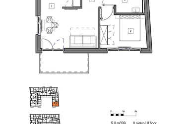 Rzut - Mieszkanie na sprzedaż 2 pokoje o powierzchni 42,88 m² - numer M039 w Fredry