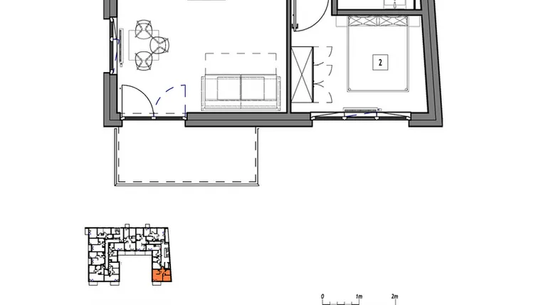 Rzut - Mieszkanie na sprzedaż 2 pokoje o powierzchni 42,88 m² - numer M039 w Fredry