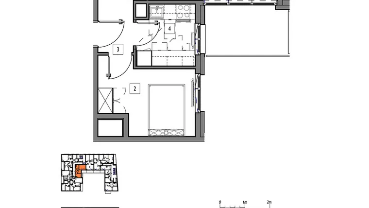 Rzut - Mieszkanie na sprzedaż 2 pokoje o powierzchni 40,4 m² - numer M027 w Fredry