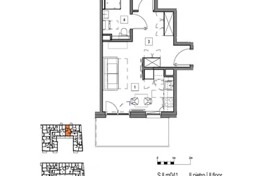 Rzut - Mieszkanie na sprzedaż 2 pokoje o powierzchni 40,09 m² - numer M041 w Fredry