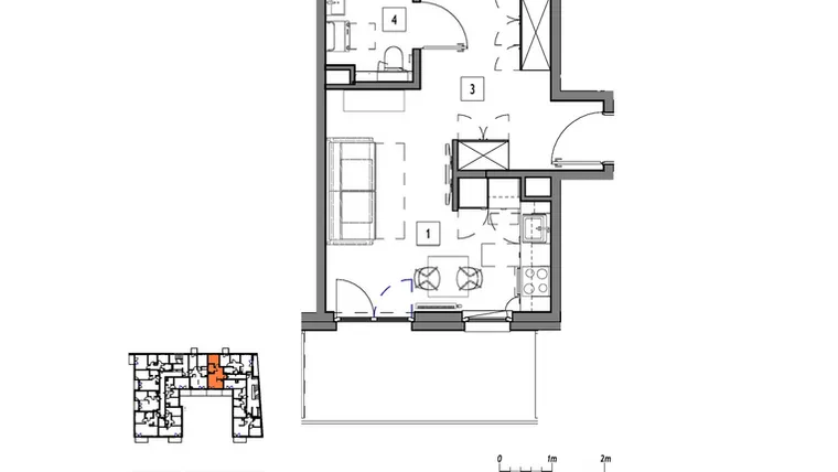 Rzut - Mieszkanie na sprzedaż 2 pokoje o powierzchni 40,09 m² - numer M041 w Fredry