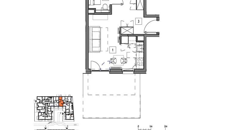 Rzut - Mieszkanie na sprzedaż 2 pokoje o powierzchni 40,02 m² - numer M033 w Fredry
