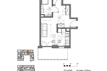 Rzut - Mieszkanie na sprzedaż 2 pokoje o powierzchni 40,03 m² - numer M045 w Fredry