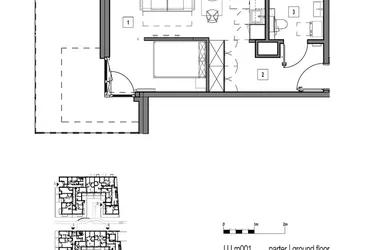 Rzut - Mieszkanie na sprzedaż 1 pokój o powierzchni 35,2 m² - numer M001 w Fredry