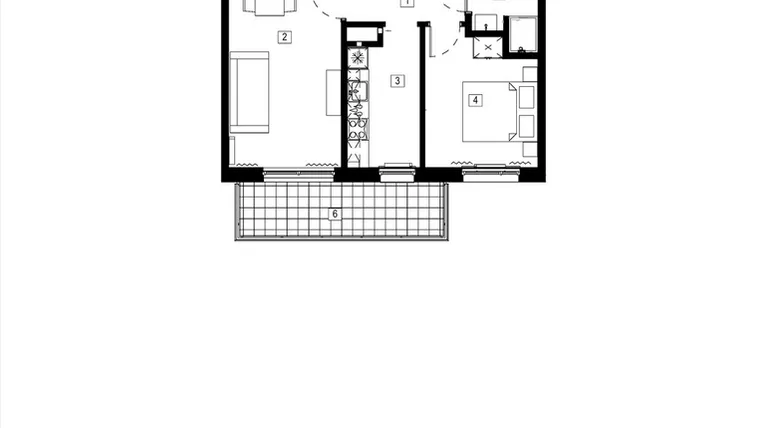 Rzut - Mieszkanie na sprzedaż 2 pokoje o powierzchni 45,72 m² - numer M007 w Żupnicza