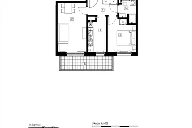 Rzut - Mieszkanie na sprzedaż 2 pokoje o powierzchni 45,68 m² - numer M016 w Żupnicza